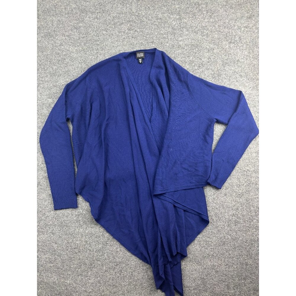 Eileen Fisher Cardigan Women's M Blue Merino Wool Long Sleeve Open Front
